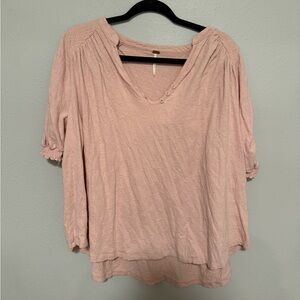 Free People Cotton Blend Pink V-Neck Top